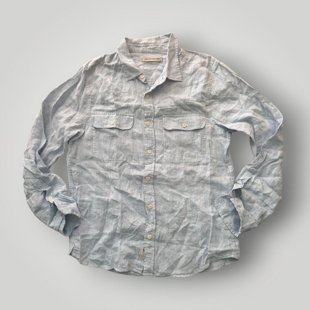 Outerknown Linen Shirt Mens sz M Blue Long Sleeve Button Up